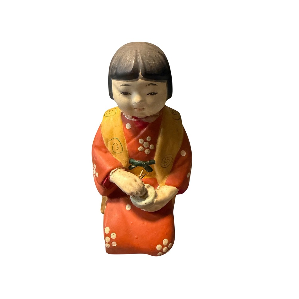 Vintage Hakata Urasaki Doll Japanese Clay Figurine Girl in Kimono Made in Japan